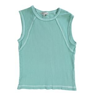 Fitz + Eddi Womens Mint Green Ribbed Cotton Tank Top Sleeveless Casual Size L